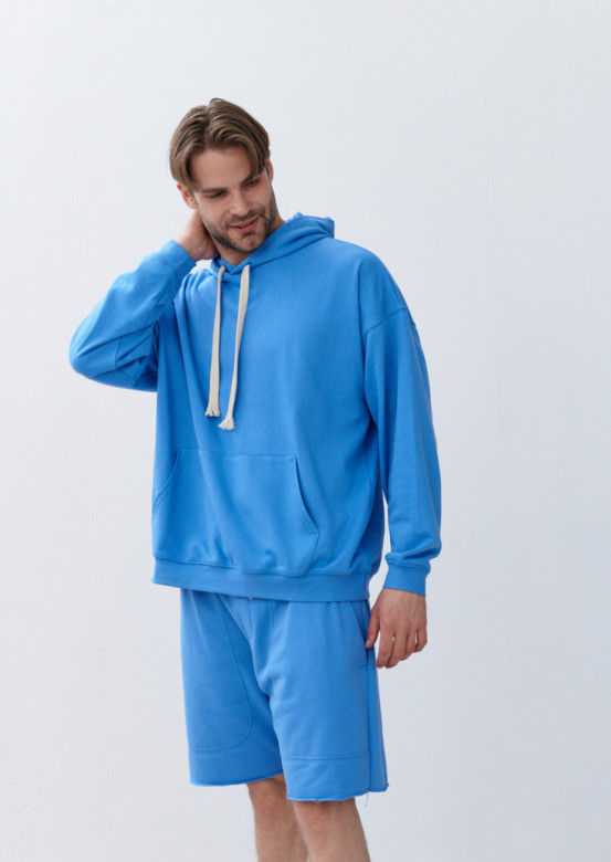 Blue colour men three-thread hoodie